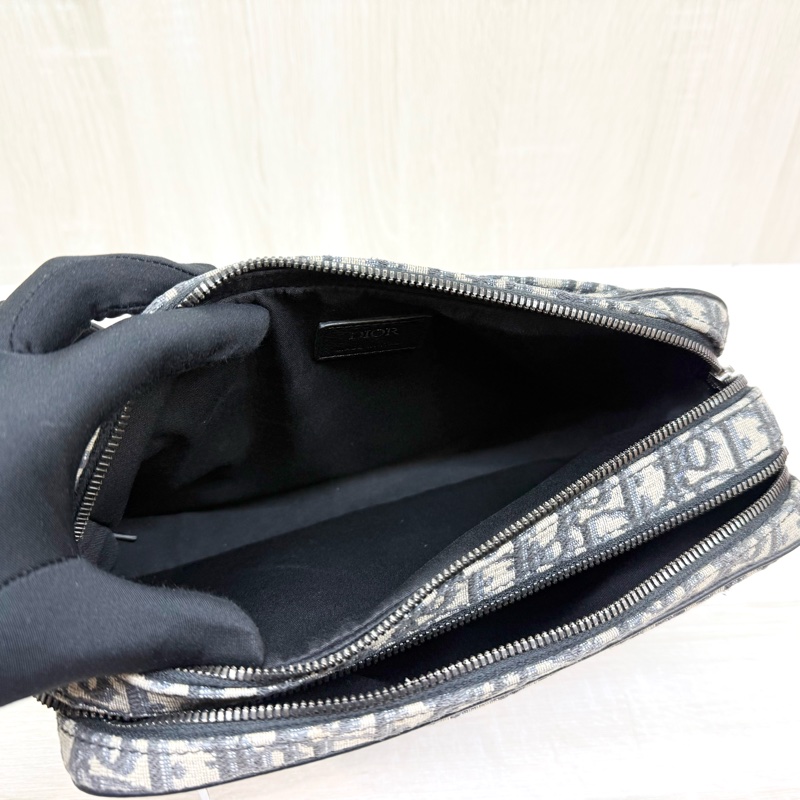 DIOR藍色緹花布銀釦Safari雙拉鏈郵差側背包1ESPO297YKY-9