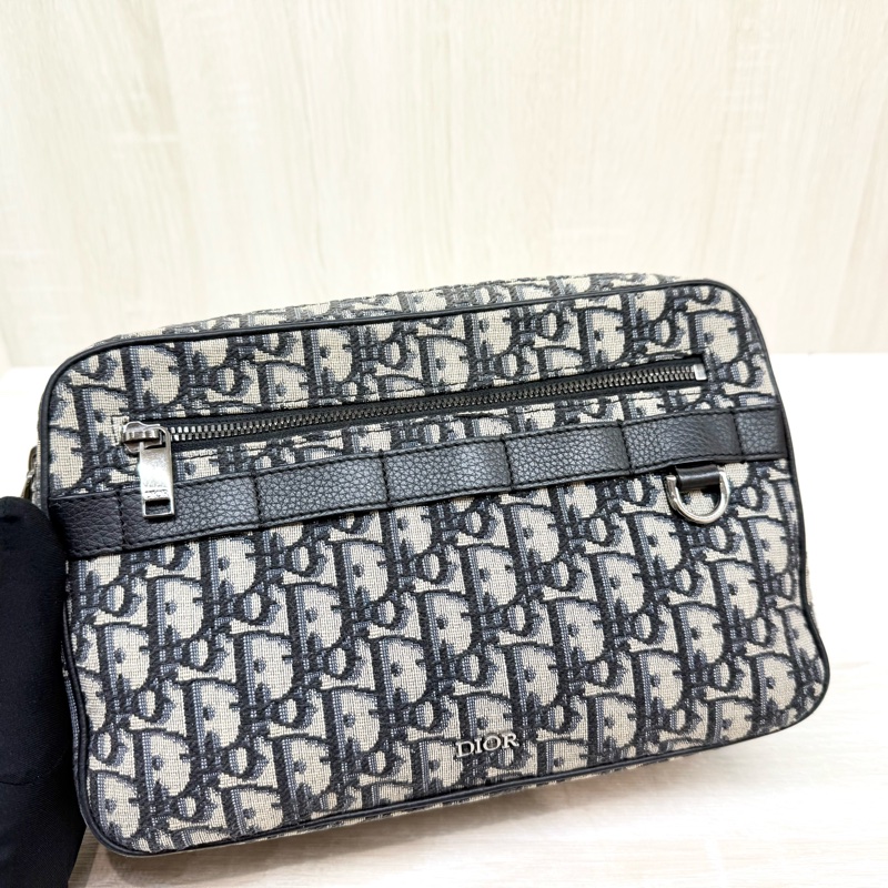 DIOR藍色緹花布銀釦Safari雙拉鏈郵差側背包1ESPO297YKY-11