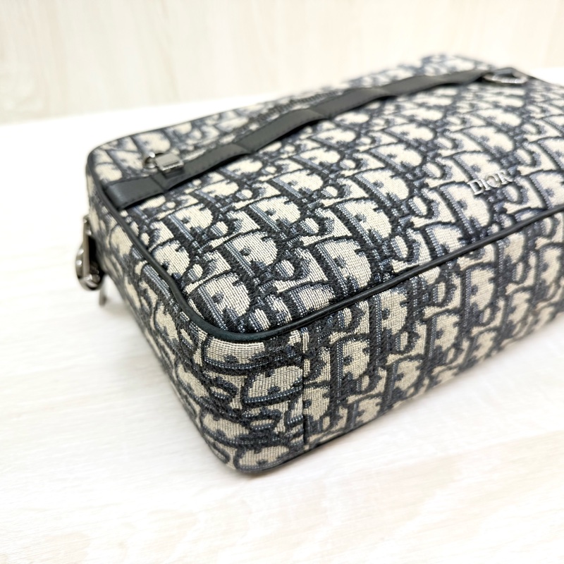 DIOR藍色緹花布銀釦Safari雙拉鏈郵差側背包1ESPO297YKY-12