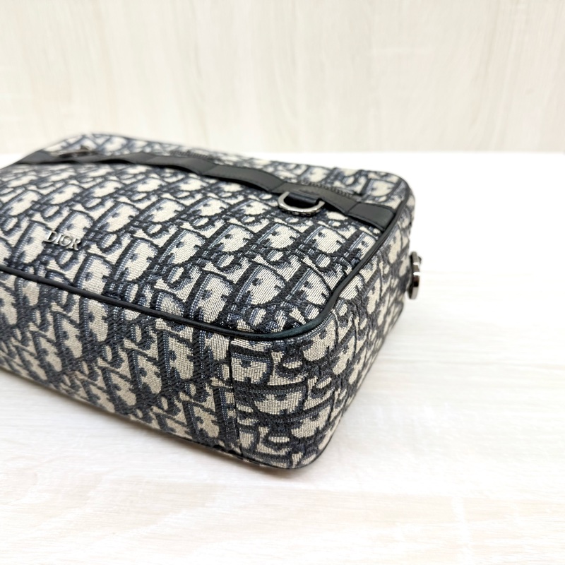 DIOR藍色緹花布銀釦Safari雙拉鏈郵差側背包1ESPO297YKY-13