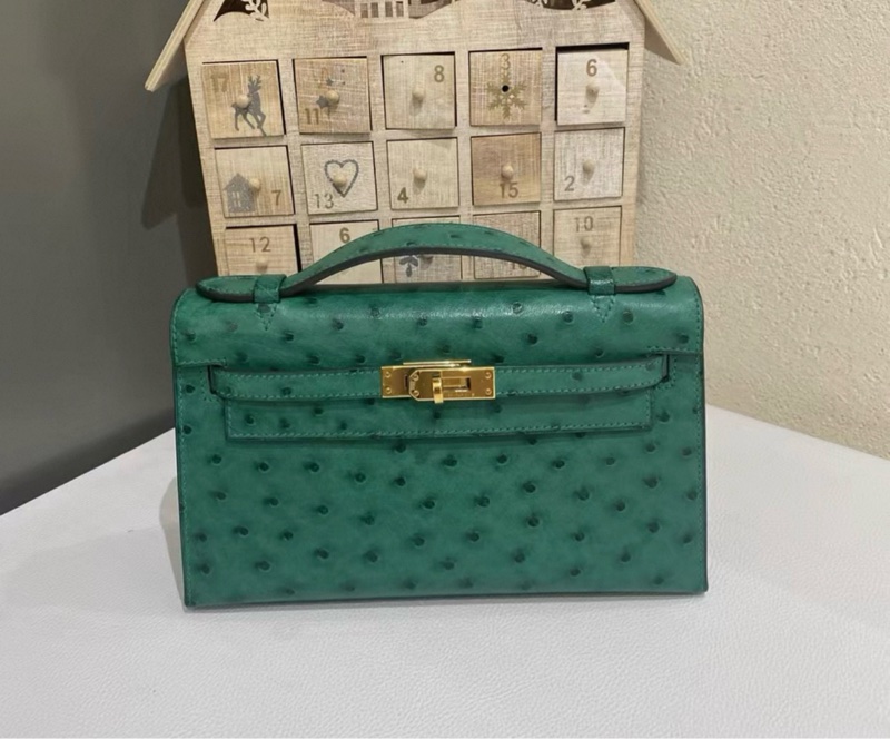 Hermes 絲絨綠金扣mini Kelly一代 A刻 kelly pochette-0