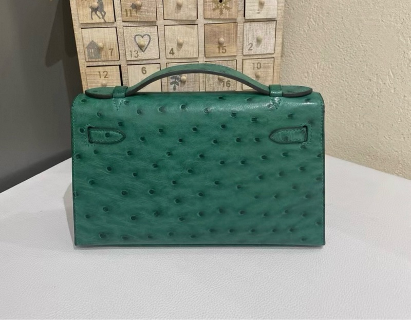 Hermes 絲絨綠金扣mini Kelly一代 A刻 kelly pochette-1