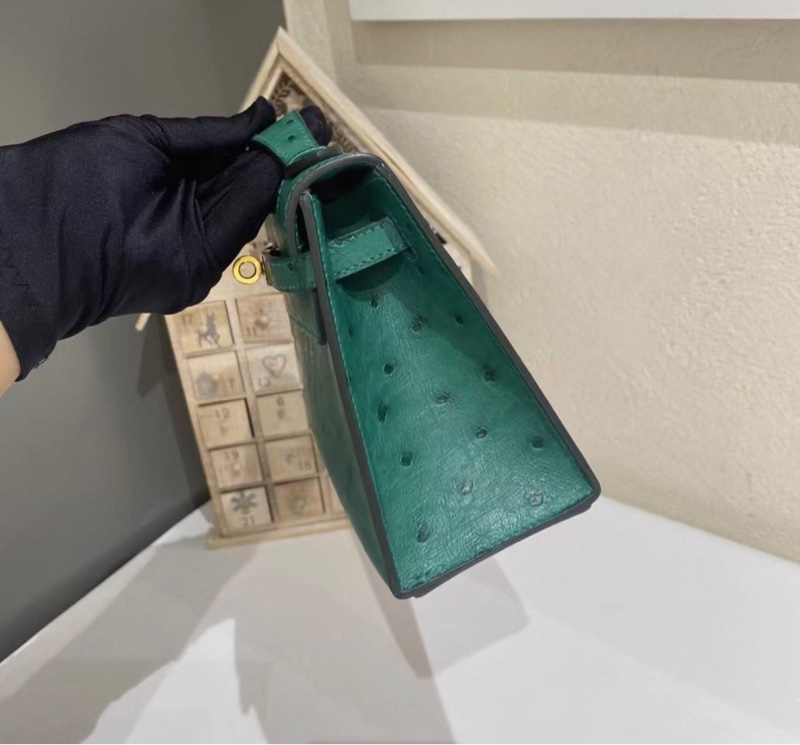 Hermes 絲絨綠金扣mini Kelly一代 A刻 kelly pochette-3