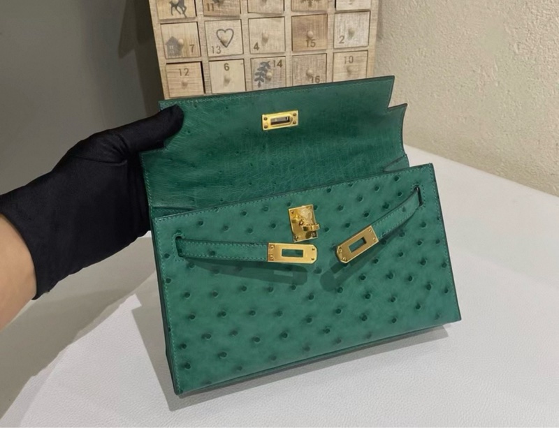 Hermes 絲絨綠金扣mini Kelly一代 A刻 kelly pochette-5