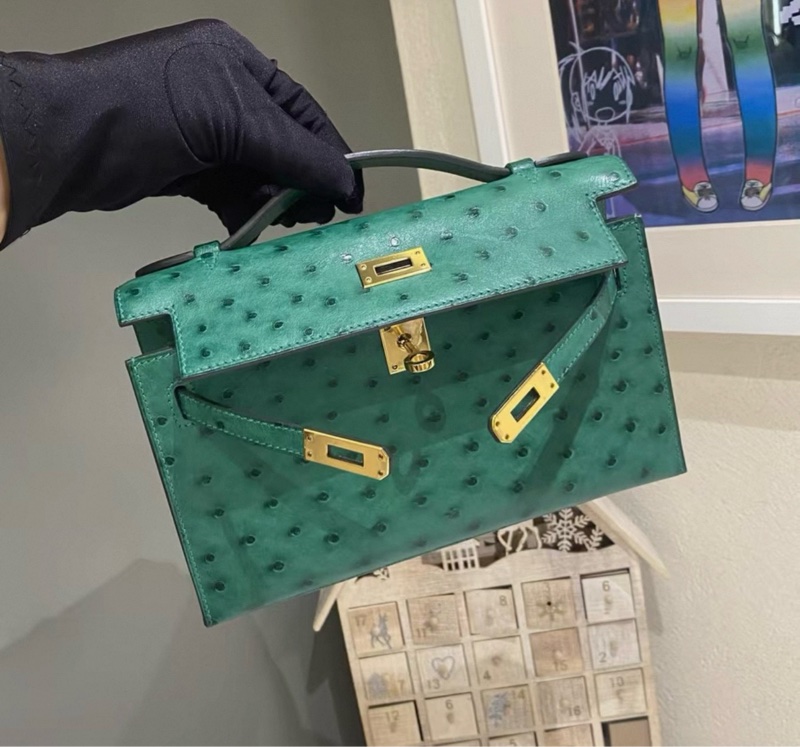 Hermes 絲絨綠金扣mini Kelly一代 A刻 kelly pochette-7