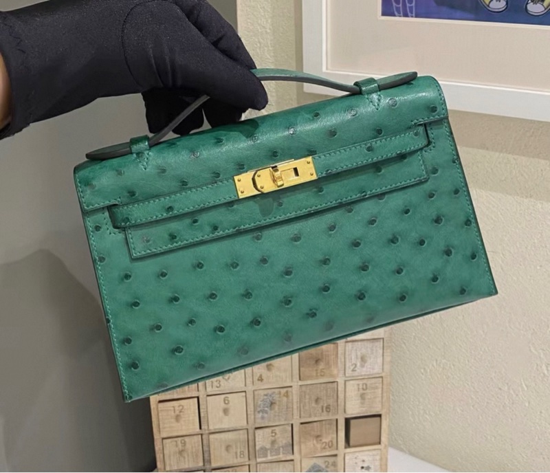 Hermes 絲絨綠金扣mini Kelly一代 A刻 kelly pochette-8