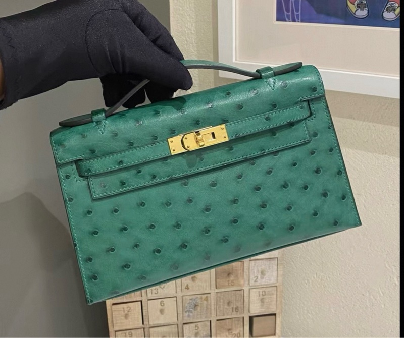 Hermes 絲絨綠金扣mini Kelly一代 A刻 kelly pochette-9