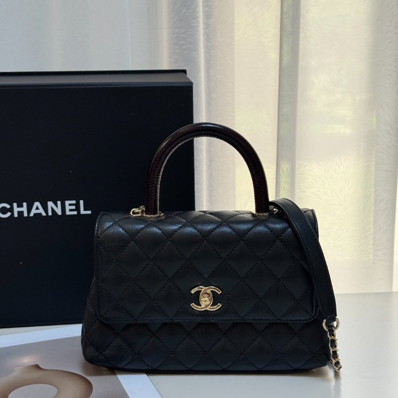 CHANEL Coco handle蜥蜴紋壓花手柄 - 小號黑金-0