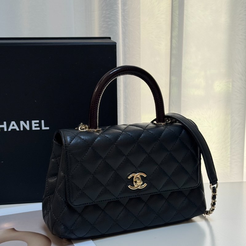 CHANEL Coco handle蜥蜴紋壓花手柄 - 小號黑金-2