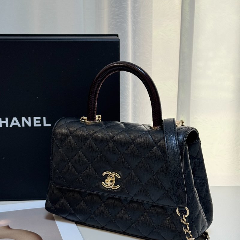 CHANEL Coco handle蜥蜴紋壓花手柄 - 小號黑金-3