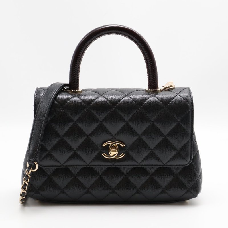 CHANEL Coco handle蜥蜴紋壓花手柄 - 小號黑金-0