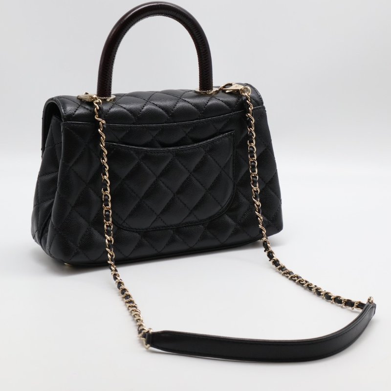 CHANEL Coco handle蜥蜴紋壓花手柄 - 小號黑金-2