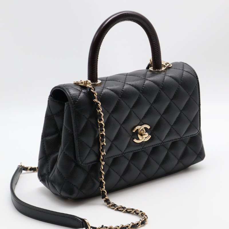 CHANEL Coco handle蜥蜴紋壓花手柄 - 小號黑金-12