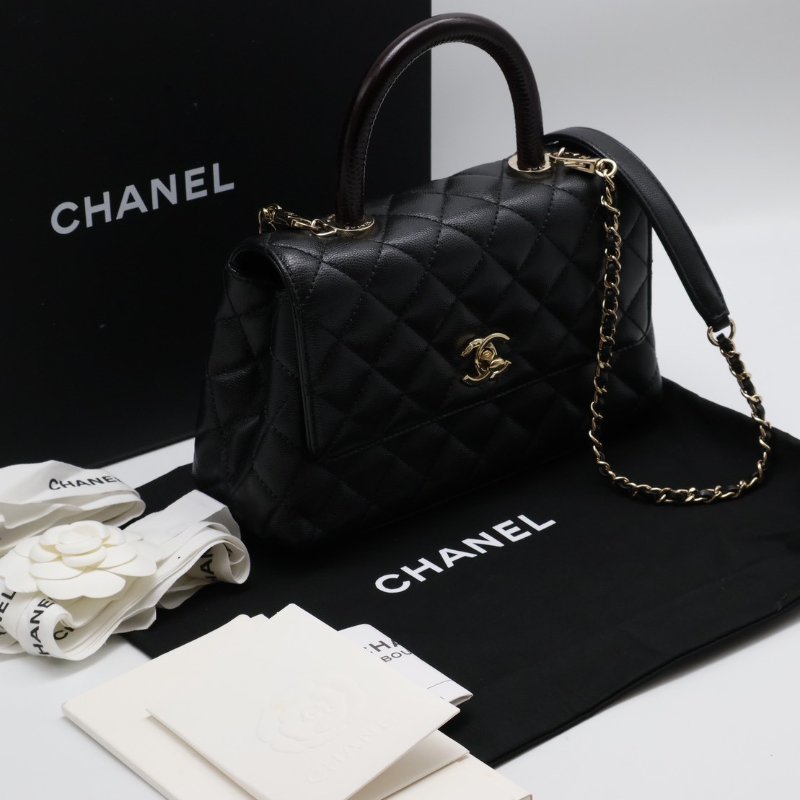 CHANEL Coco handle蜥蜴紋壓花手柄 - 小號黑金-14