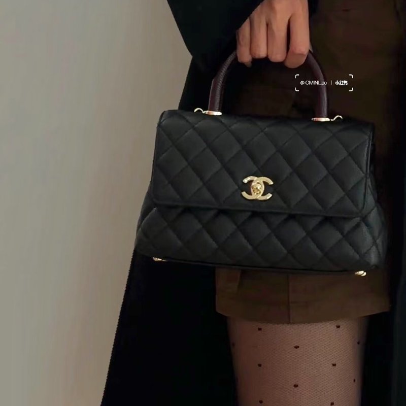 CHANEL Coco handle蜥蜴紋壓花手柄 - 小號黑金-15