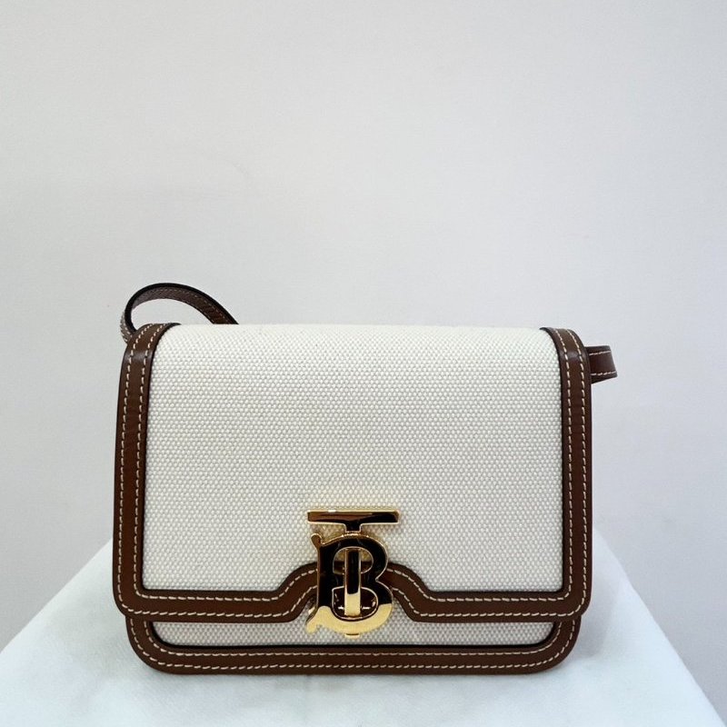 BURBERRY咖皮邊白帆布金釦TB斜背包-Mini-0