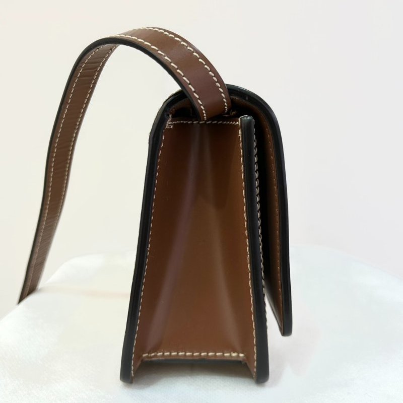 BURBERRY咖皮邊白帆布金釦TB斜背包-Mini-4