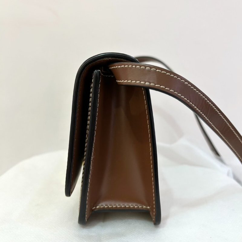 BURBERRY咖皮邊白帆布金釦TB斜背包-Mini-5