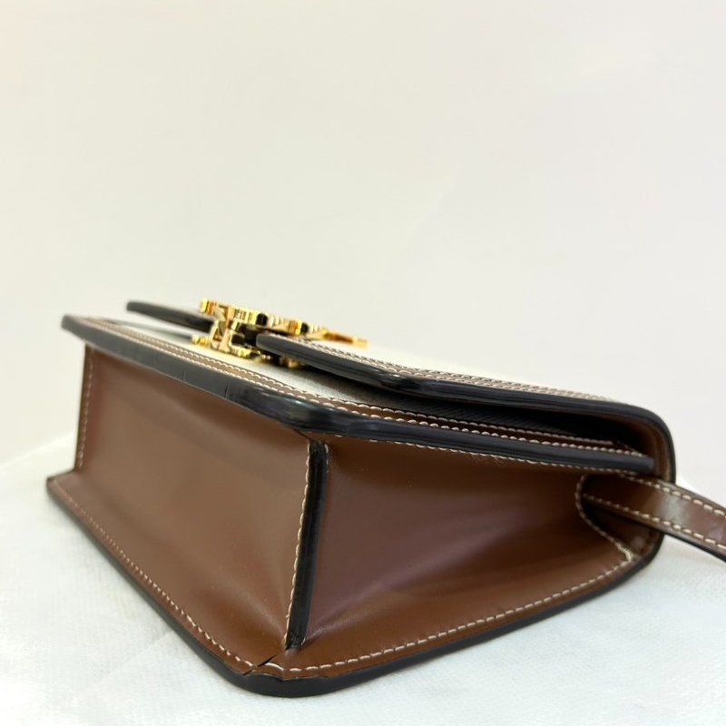 BURBERRY咖皮邊白帆布金釦TB斜背包-Mini-7