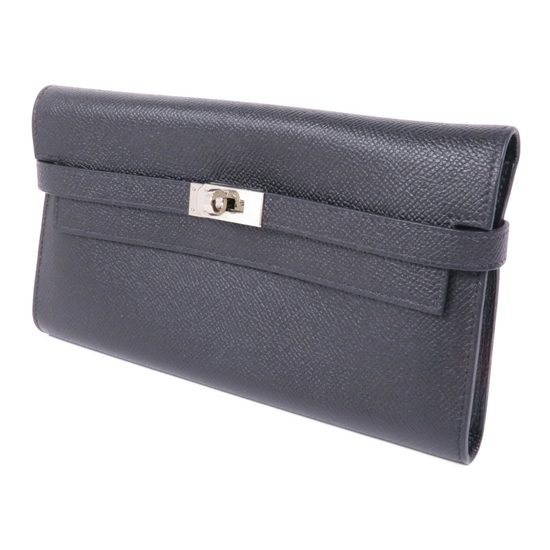 HERMES Epsom皮革Kelly Wallet銀扣長錢包Noir-1