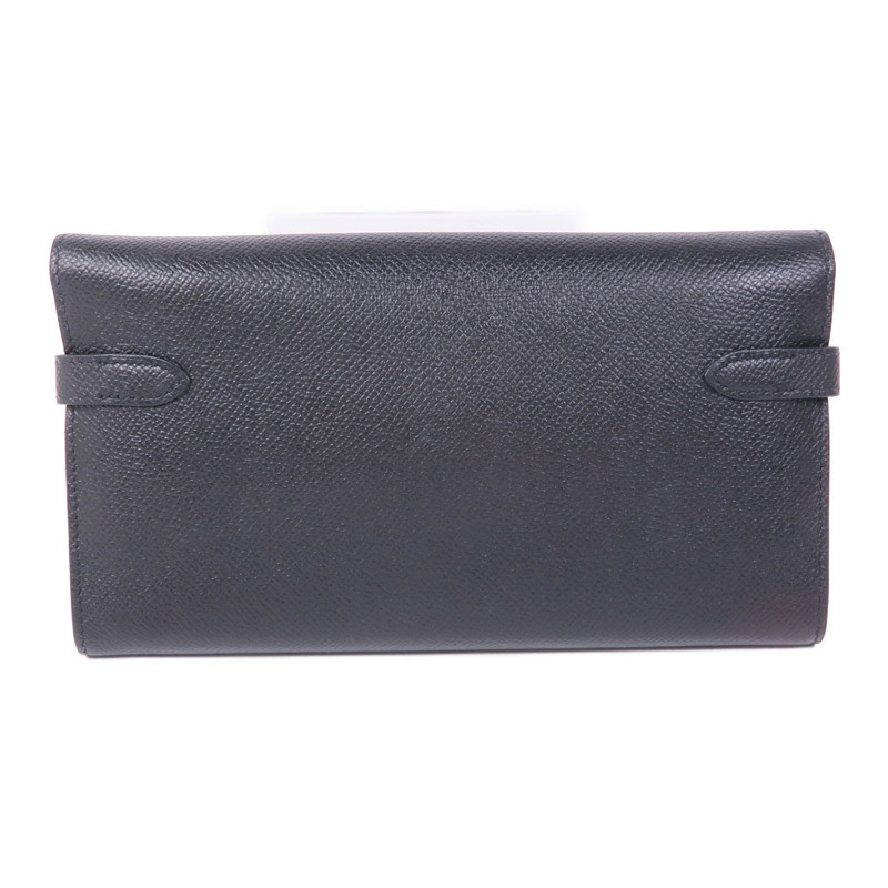 HERMES Epsom皮革Kelly Wallet銀扣長錢包Noir-2