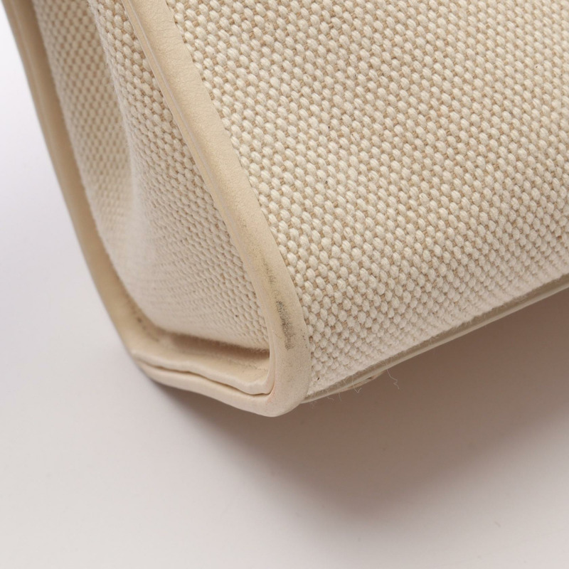 寶格麗 Logo 手提單肩包 帆布皮革 米色 二手 女士斜背包-8