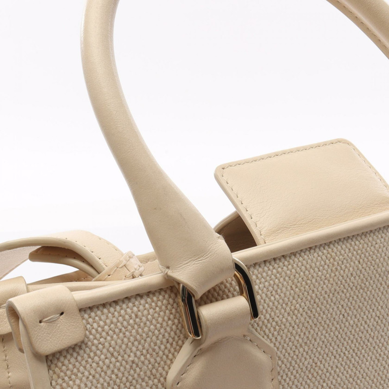 寶格麗 Logo 手提單肩包 帆布皮革 米色 二手 女士斜背包-11