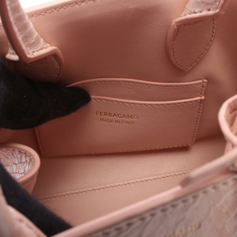 Salvatore Ferragamo HUG Hug 迷你手提包,異國皮革,粉紅色,二手女款-3