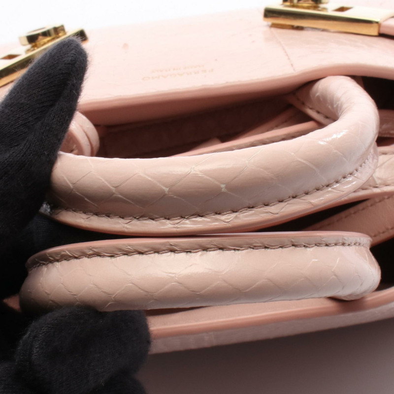 Salvatore Ferragamo HUG Hug 迷你手提包,異國皮革,粉紅色,二手女款-6