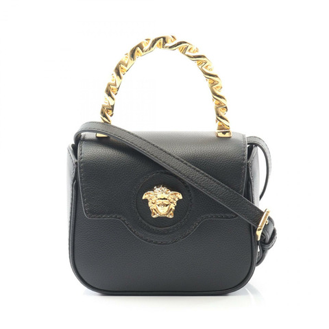 范思哲 (VERSACE) La Medusa 手提肩背包 黑色真皮 二手 女士 金色五金 斜背包