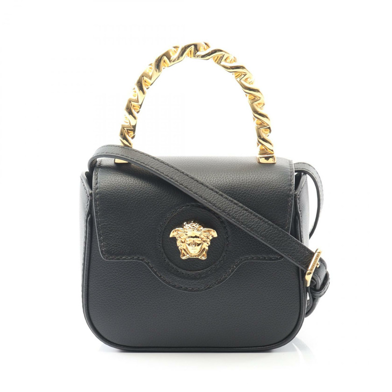 范思哲 (VERSACE) La Medusa 手提肩背包 黑色真皮 二手 女士 金色五金 斜背包-0