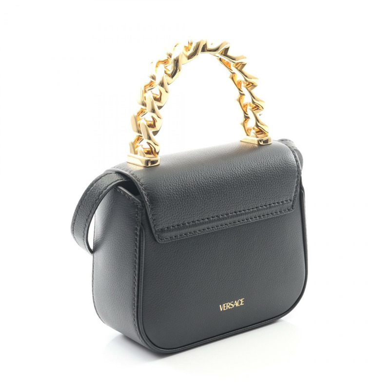范思哲 (VERSACE) La Medusa 手提肩背包 黑色真皮 二手 女士 金色五金 斜背包-1