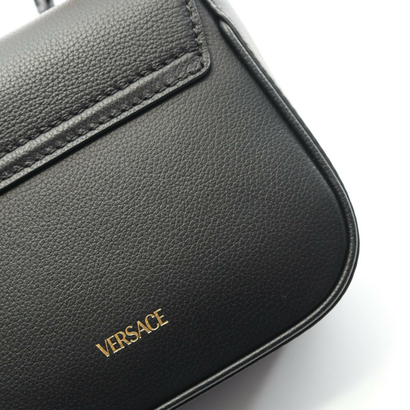 范思哲 (VERSACE) La Medusa 手提肩背包 黑色真皮 二手 女士 金色五金 斜背包-4