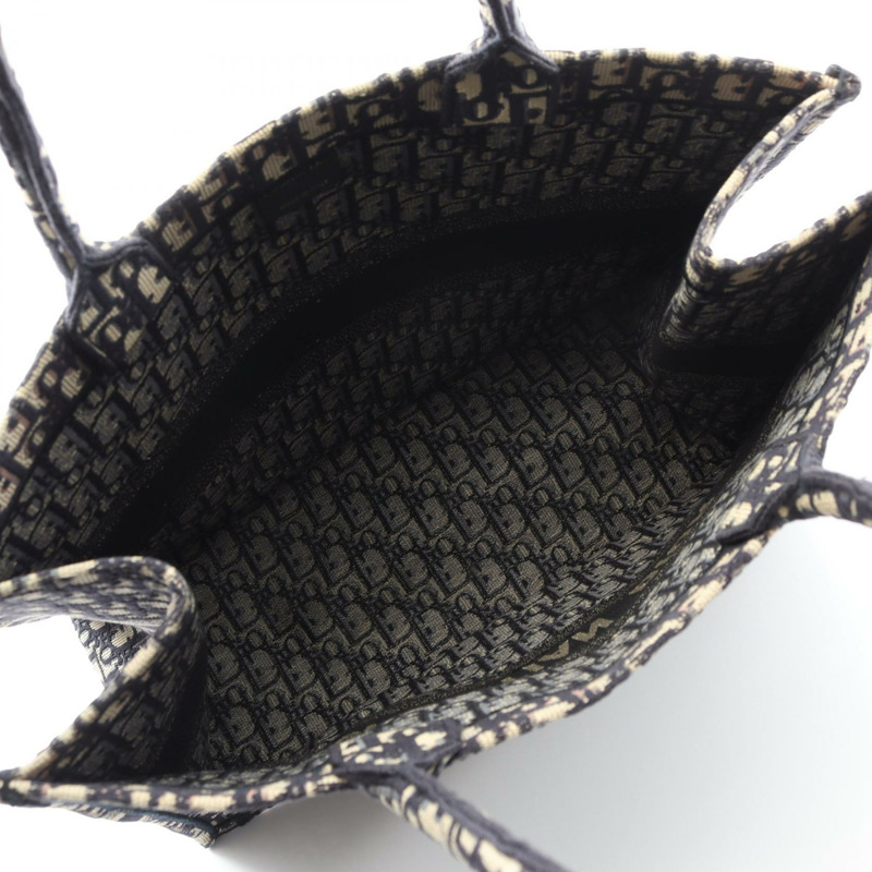 Christian Dior BOOK TOTE 大斜紋帆布手提包,海軍藍/米色,二手女士 CD-2