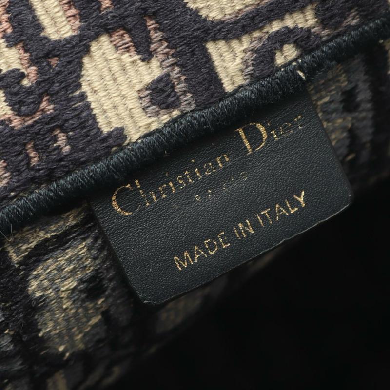 Christian Dior BOOK TOTE 大斜紋帆布手提包,海軍藍/米色,二手女士 CD-3