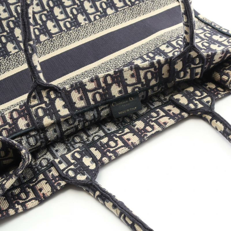 Christian Dior BOOK TOTE 大斜紋帆布手提包,海軍藍/米色,二手女士 CD-4