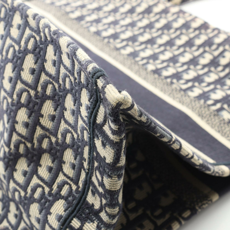 Christian Dior BOOK TOTE 大斜紋帆布手提包,海軍藍/米色,二手女士 CD-5