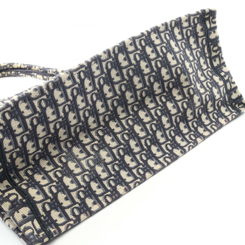 Christian Dior BOOK TOTE 大斜紋帆布手提包,海軍藍/米色,二手女士 CD-8