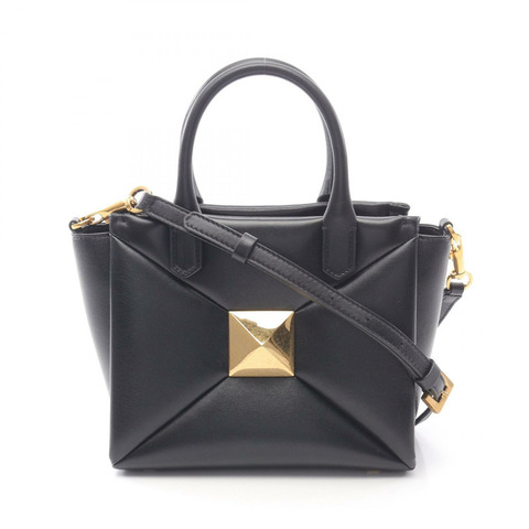 Valentino 黑色真皮單肩斜背手提包，二手女款，金色五金配件
