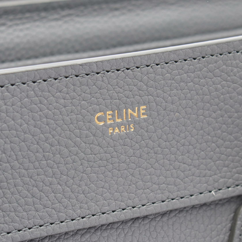 CELINE Luggage Micro Shopper 手提包,灰色皮革,二手女款-3
