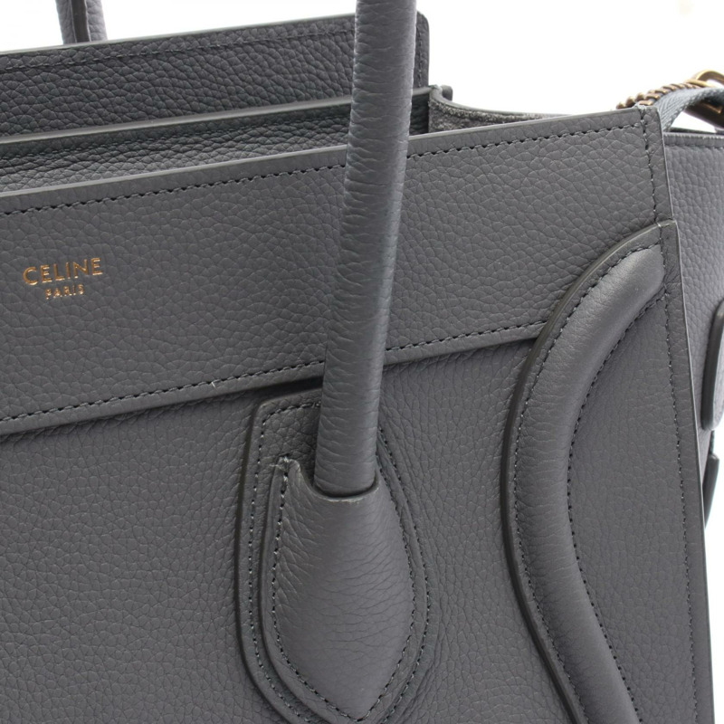 CELINE Luggage Micro Shopper 手提包,灰色皮革,二手女款-6