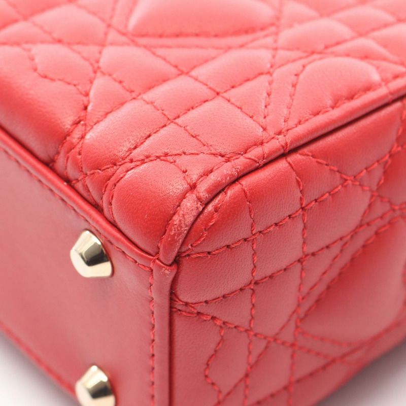 Christian Dior 迷你心型藤格紋肩斜背包,紅色二手皮革款-4