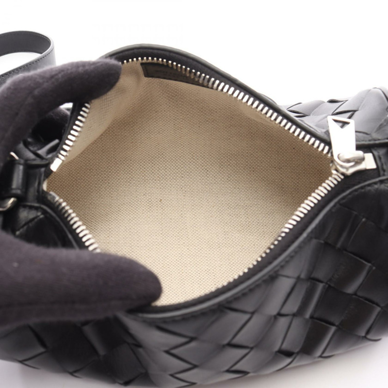 BOTTEGA VENETA Intrecciato 桶形斜背單肩包 777391 皮革 黑色 BV-2