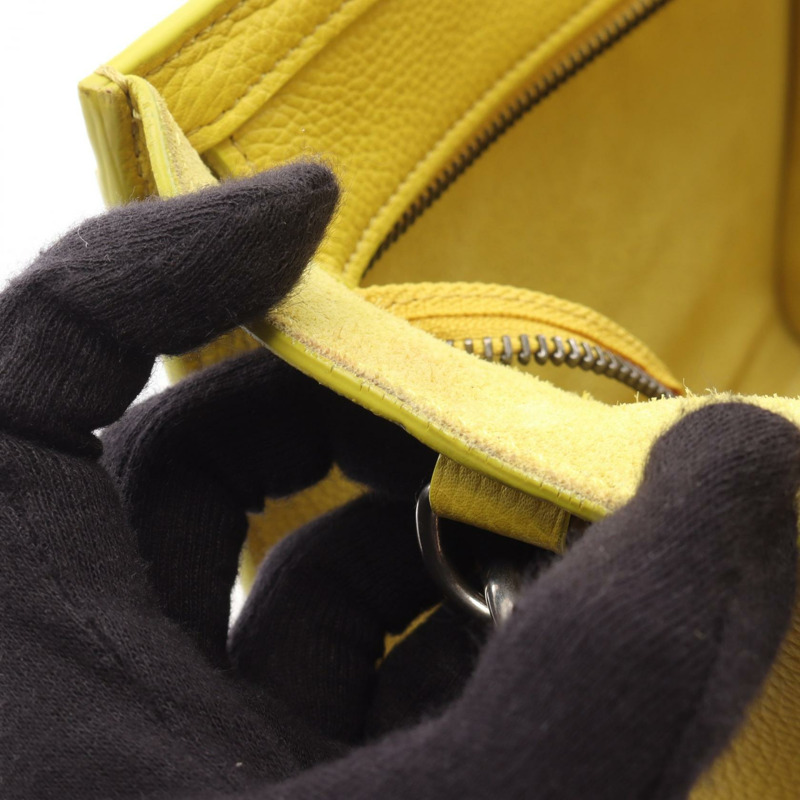 CELINE Luggage Nano Shopper 兩用斜背單肩手提包,黃色皮革,二手-12