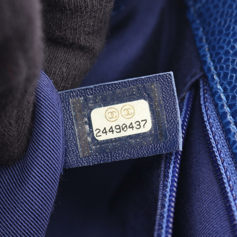 香奈兒 (CHANEL) 絎縫手柄鏈條斜挎單肩包,藍色皮革,二手,金色五金-4