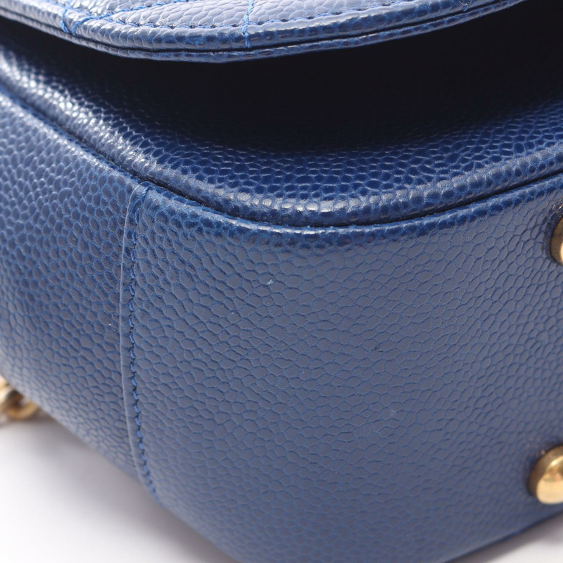 香奈兒 (CHANEL) 絎縫手柄鏈條斜挎單肩包,藍色皮革,二手,金色五金-5