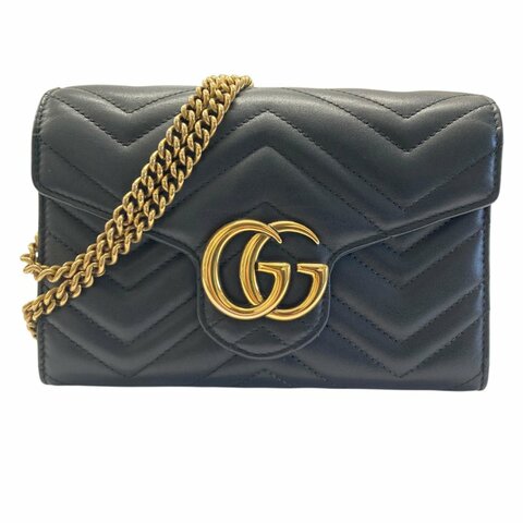 GUCCI 古馳 474575 GG Marmont Matelassé 羊皮 黑色 肩背包