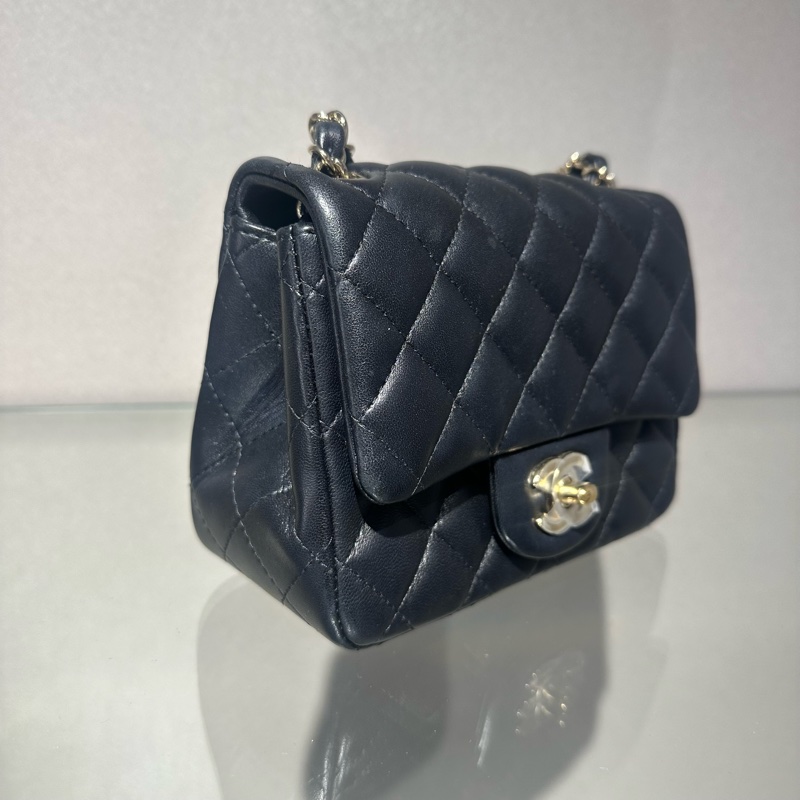 CHANEL香奈儿 Classic Flap CF 25S 淡金扣方胖子 皮穿链 菱格 羊皮 斜挎包单肩包-1