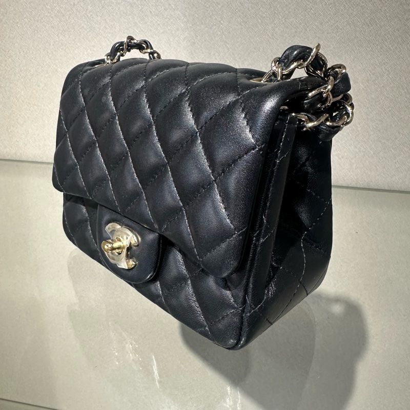 CHANEL香奈儿 Classic Flap CF 25S 淡金扣方胖子 皮穿链 菱格 羊皮 斜挎包单肩包-2