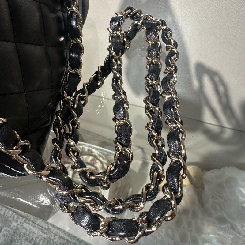CHANEL香奈儿 Classic Flap CF 25S 淡金扣方胖子 皮穿链 菱格 羊皮 斜挎包单肩包-9